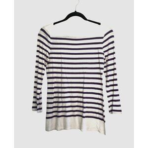 COMFORT ZONE- WOMENS WHITE/NAVY STRIPE 3/4 SLEEVE 100% COTTON SHIRT SIZE MEDIUM